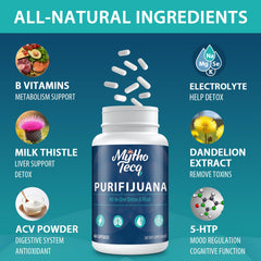 Close-up of MythoTecq detox capsules for liver and kidney support.