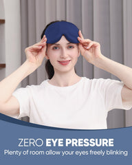 MZOO 3D eye mask on a side sleeper reduces temple pressure.