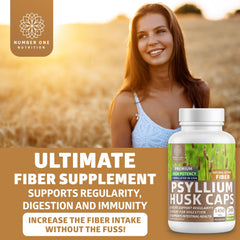 Number One Nutrition N1N Premium Psyllium Husk Capsules digestive health support and regularity.