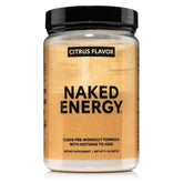 NAKED Citrus Energy powder in a jar for a clean pre-workout boost.