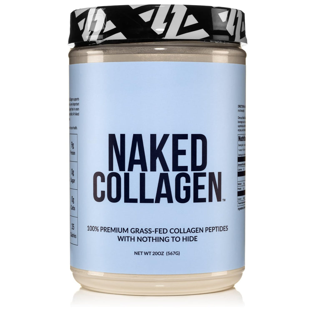 NAKED Collagen Peptides bottle highlights pasture-raised sourcing for potential joint support.