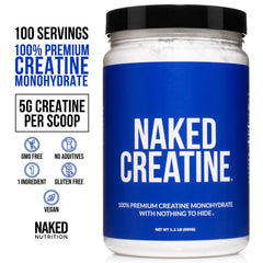 NAKED creatine scoop in glass shows fast-dissolving effectiveness.