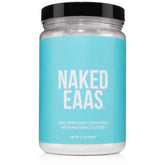 NAKED EAAs bottle closeup showing clean vegan amino acids for pre or post-workout support.