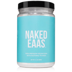 NAKED EAAs bottle closeup showing clean vegan amino acids for pre or post-workout support.