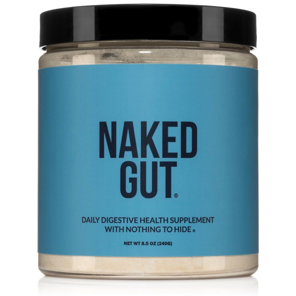 NAKED Gut bottle label showing natural digestive support for daily wellness.