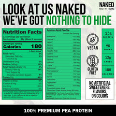 Front label of NAKED Pea bag highlighting gluten-free and soy-free ingredients