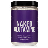 NAKED L-Glutamine bottle with additive-free formula for post-workout recovery.