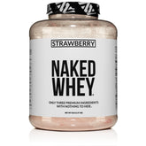 NAKED Strawberry Whey Protein powder with scoop showing clean three-ingredient formula for post-workout recovery