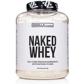 NAKED Vanilla Whey bottle on counter ready for a post-workout shake