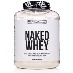 NAKED Vanilla Whey bottle on counter ready for a post-workout shake