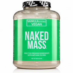 NAKED Vegan Mass vanilla tub front, clean vegan calories for daily shakes