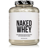 NAKED WHEY 5LB container front view showing pure grass-fed protein for muscle support.