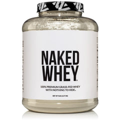 NAKED WHEY 5LB container front view showing pure grass-fed protein for muscle support.