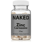 NAKED Zinc Carnosine bottle showcases the clean vegan supplement for digestive support.