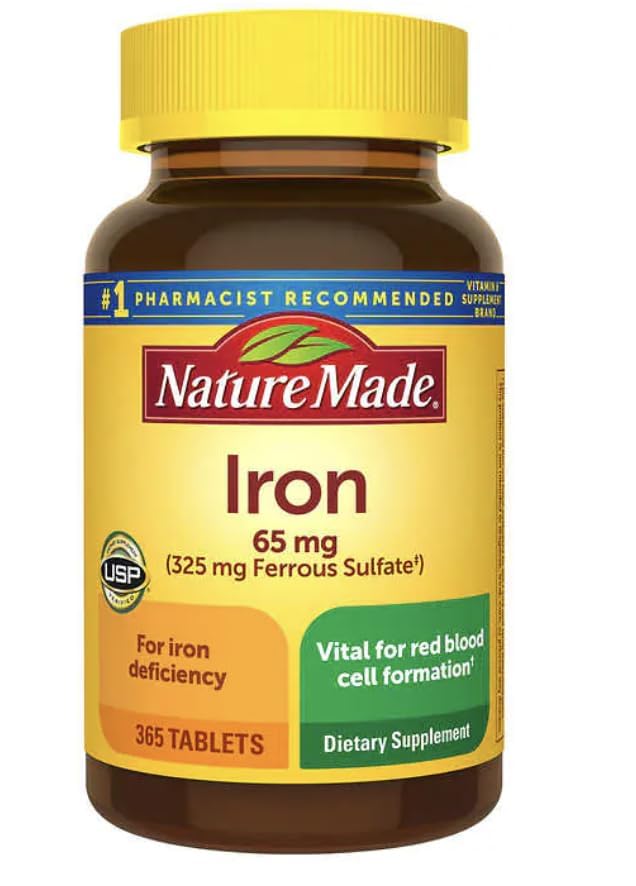 Nalkot Nature Made Iron 65 mg tablets bottle, supports daily iron intake for red blood cell health