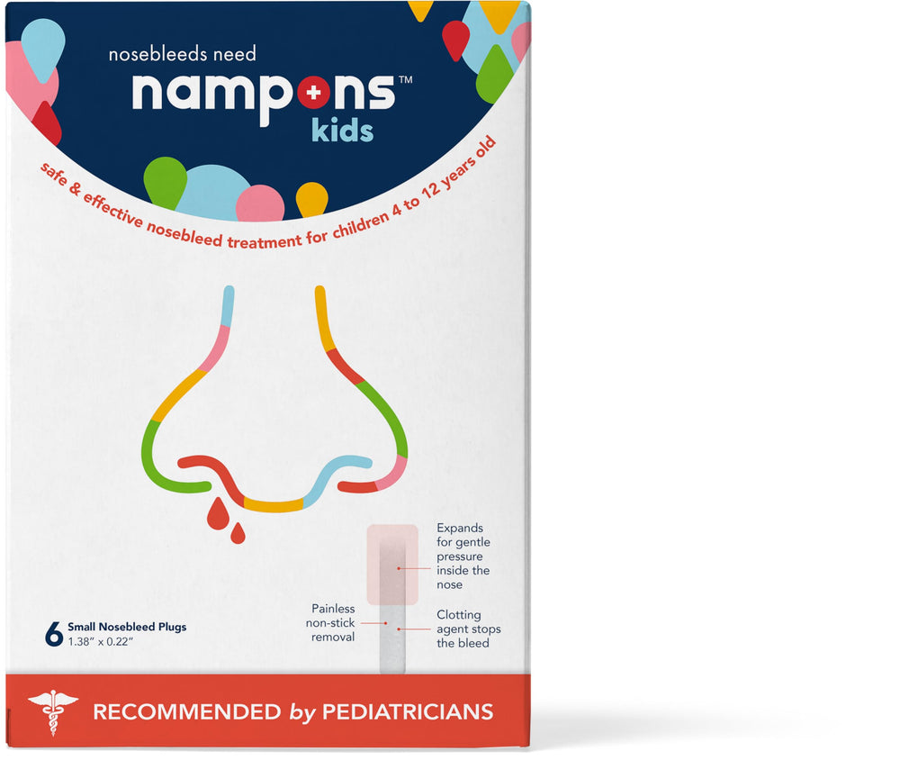 Nampons Kids Nosebleed Stoppers front view showing six gentle plugs for quick, comfortable use.