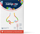 Nampons Kids Nosebleed Stoppers pack shot demonstrates a complete 12-piece kit for quick care.