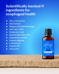 NANOREVIVE EsoRepair ingredients panel featuring marshmallow root and botanicals for comfort