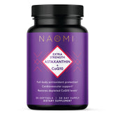NAOMI Extra Strength Astaxanthin + CoQ10 bottle front showing antioxidant formula for daily support
