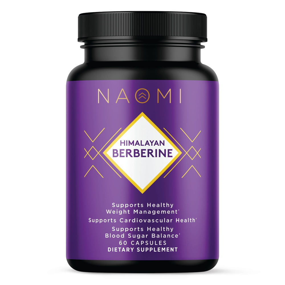 NAOMI Himalayan Berberine bottle shown, may support healthy glucose metabolism.