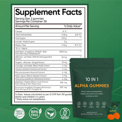 NAPEXIX Alpha Gummies bottle back label; non-GMO formulation for daily wellness.