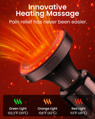 NAPRE massage gun in use with extended handle on the back.