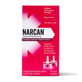 NARCAN Nasal Spray 4 mg packaging shown for easy access in emergencies.
