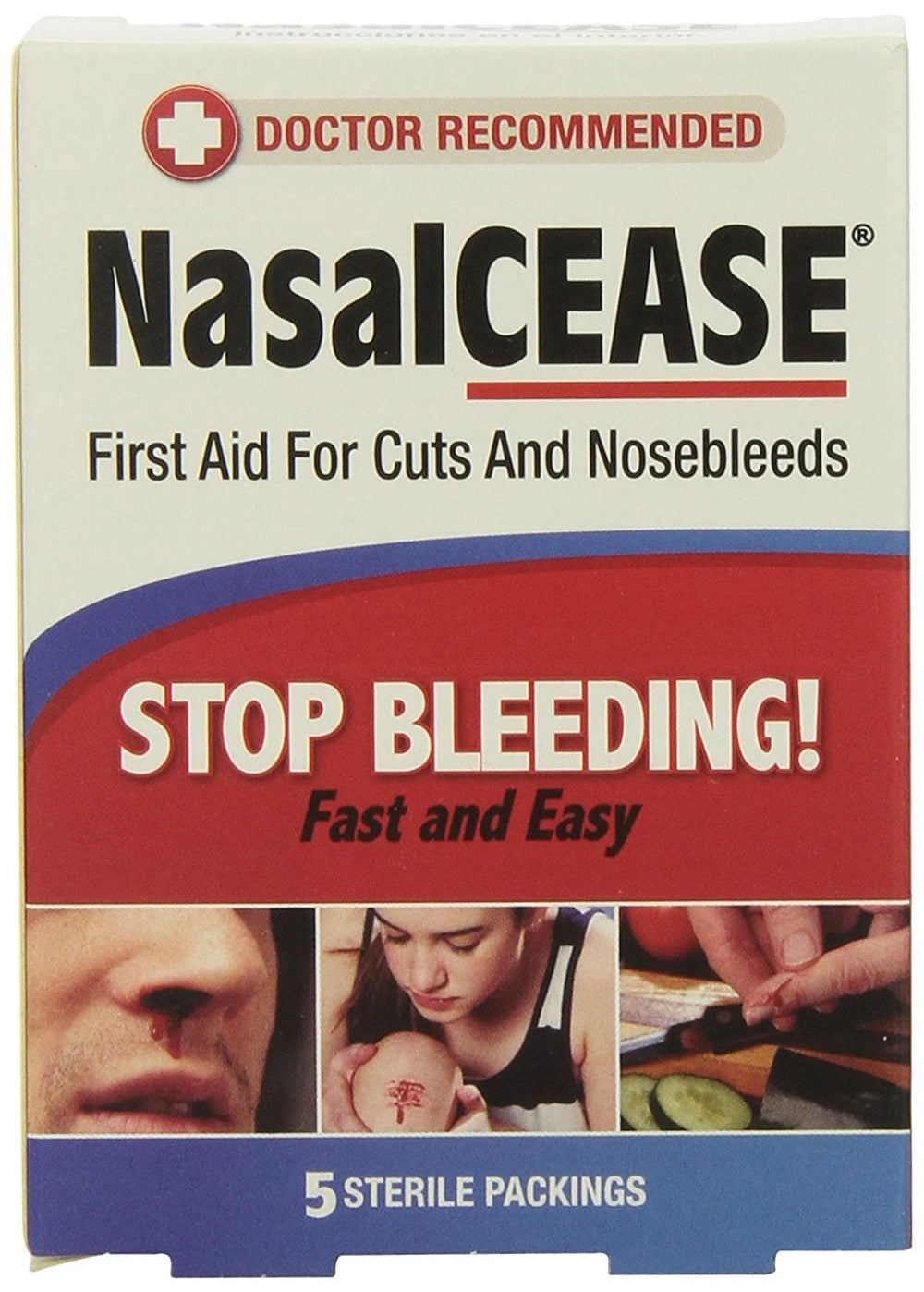 NasalCEASE nosebleed packing inserted into the nose to help stop bleeding