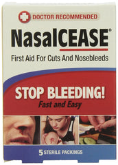 NasalCEASE nosebleed packing inserted into the nose to help stop bleeding