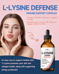 Ingredients label on NaSeny L-Lysine Drops highlighting vitamins and minerals.