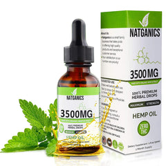 Natganics Organic Hemp Oil 3500mg bottle front, high potency tincture for daily wellness.