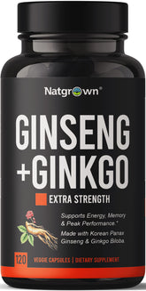 Natgrown Panax Ginseng & Ginkgo bottle promotes focus and brain health.