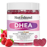 NATISLAND DHEA 50mg gummies bottle showing flexible dosing for daily vitality.