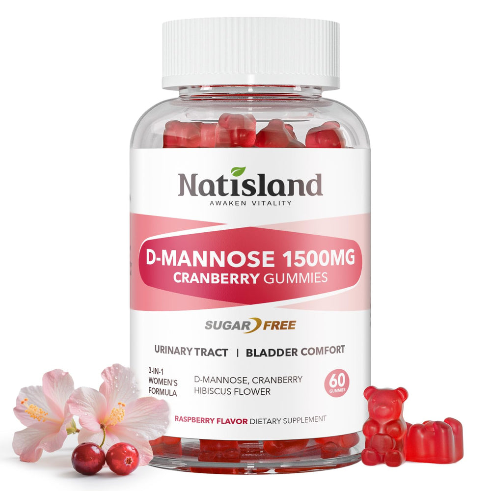 NATISLAND D Mannose with Cranberry gummies bottle on desk for easy daily use