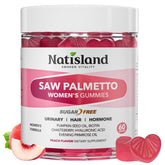 NATISLAND Saw Palmetto Gummies bottle promotes women's wellness and hair vitality