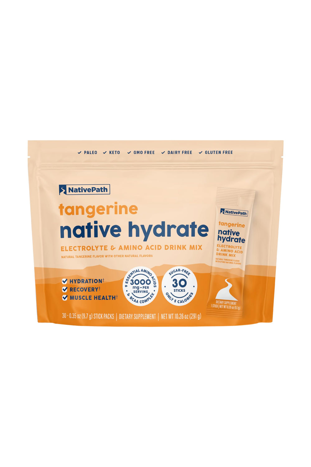 NativePath Hydrate stick pack with Tangerine flavor for on-the-go hydration