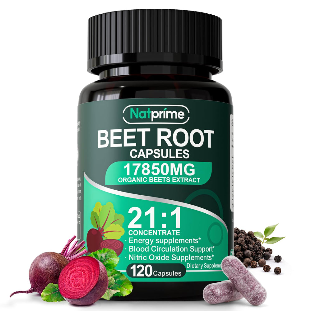 Natprime Beet Root Capsules bottle with 120 caps, energy support.