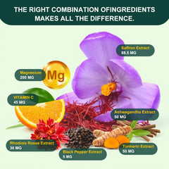 Natprime saffron ingredients label shows vitamins and minerals in a clean formula