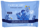 Natracare organic cotton intimate wipes pack for gentle cleansing.