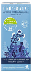 Natracare organic cotton regular tampons with cardboard applicator for eco-friendly, plastic-free use.
