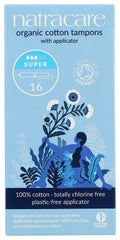 Natracare organic cotton super tampon with cardboard applicator for a plastic-free experience.