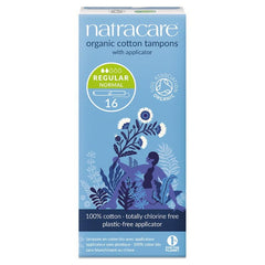 NATRACARE organic regular tampons with applicator in three-pack packaging, eco-friendly use.