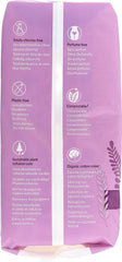 Natracare Maxi Regular pads label close-up showing fragrance-free and chlorine-free claims.