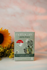 Natracare panty liner normal wrapped 18ct close up showing wrap
