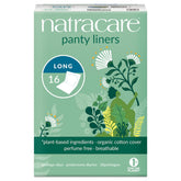 Natracare panty liners long with breathable organic cotton cover for daily comfort.