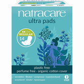 Natracare slim fitting ultra pad with wings, regular size, for secure protection.
