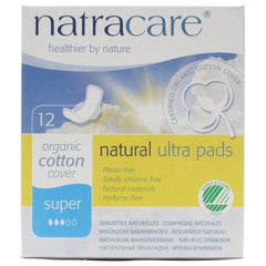Natracare slim-fitting ultra pads with wings for comfortable, plastic-free protection.