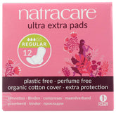 Natracare Ultra Extra pads with wings pack showing the product in a discreet package for everyday wear