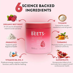Natrava Beets+ powder scoop demonstrates easy portioning for smoothies