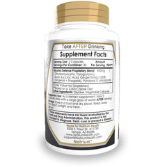 Natrium Health Alcohol Defense capsules close-up, showing the natural formula for metabolism support.